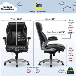 Serta® Smart Layers™ Brinkley Ergonomic Bonded Leather High-Back Executive Office Chair, Black/Silver