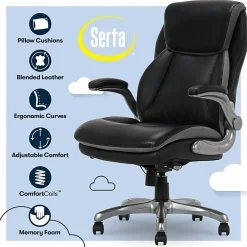 Serta® Smart Layers™ Brinkley Ergonomic Bonded Leather High-Back Executive Office Chair, Black/Silver