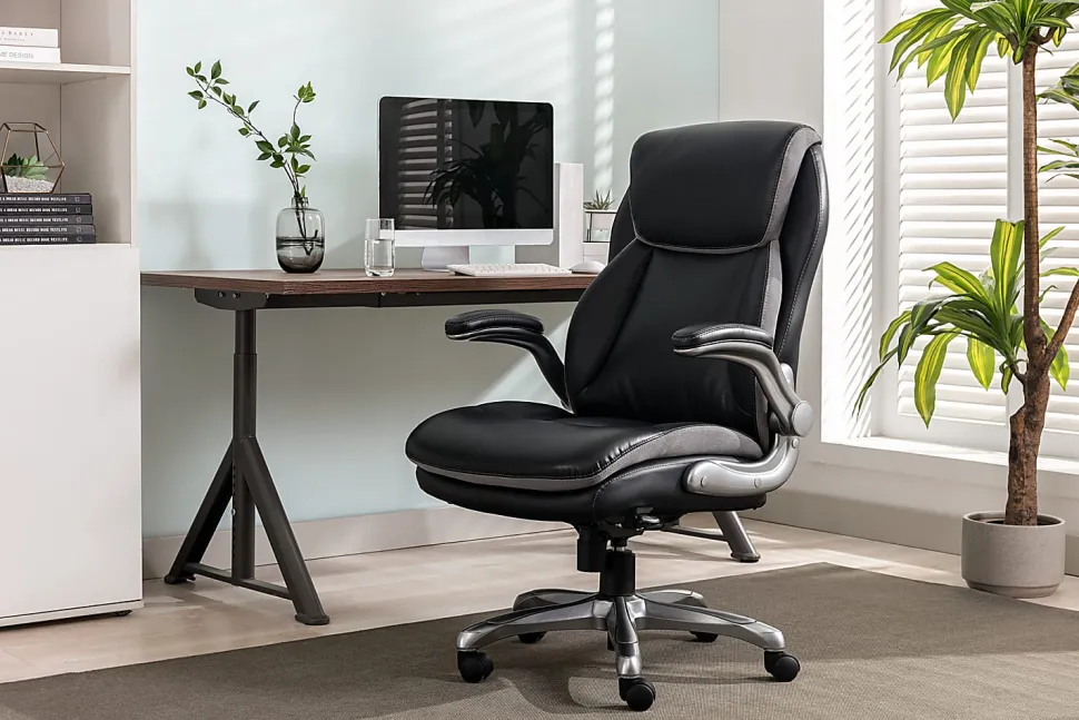 Serta® Smart Layers™ Brinkley Ergonomic Bonded Leather High-Back Executive Office Chair, Black/Silver