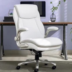 Serta® Smart Layers™ Brinkley Ergonomic Bonded Leather High-Back Executive Office Chair, White/Silver