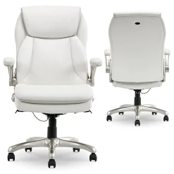 Serta® Smart Layers™ Brinkley Ergonomic Bonded Leather High-Back Executive Office Chair, White/Silver