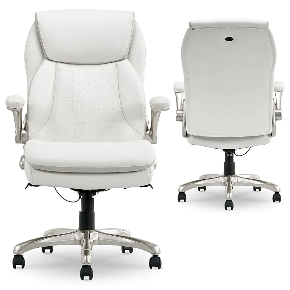 Serta® Smart Layers™ Brinkley Ergonomic Bonded Leather High-Back Executive Office Chair, White/Silver