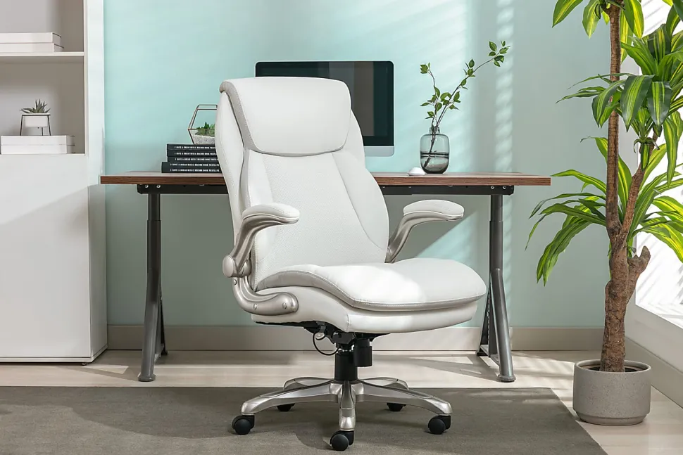 Serta® Smart Layers™ Brinkley Ergonomic Bonded Leather High-Back Executive Office Chair, White/Silver