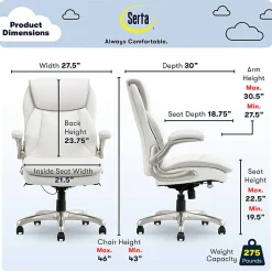 Serta® Smart Layers™ Brinkley Ergonomic Bonded Leather High-Back Executive Office Chair, White/Silver