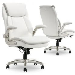 Serta® Smart Layers™ Brinkley Ergonomic Bonded Leather High-Back Executive Office Chair, White/Silver