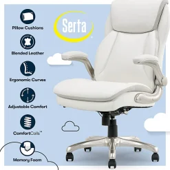 Serta® Smart Layers™ Brinkley Ergonomic Bonded Leather High-Back Executive Office Chair, White/Silver