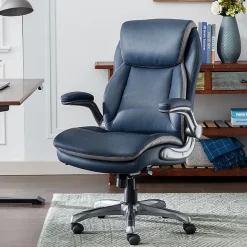 Serta® Smart Layers™ Brinkley Ergonomic Bonded Leather High-Back Executive Office Chair, Navy/Silver