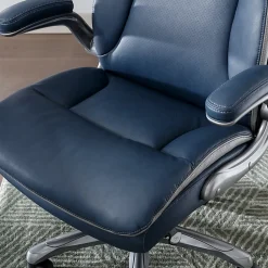 Serta® Smart Layers™ Brinkley Ergonomic Bonded Leather High-Back Executive Office Chair, Navy/Silver