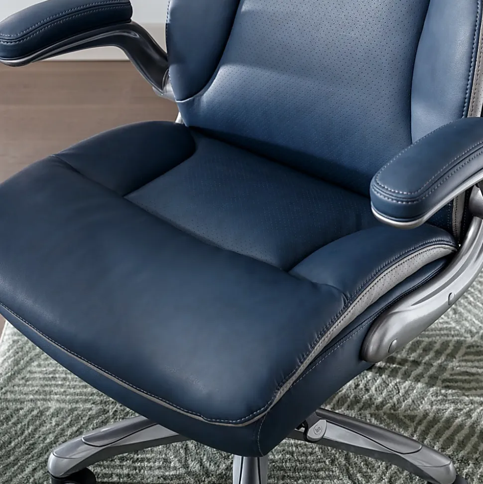 Serta® Smart Layers™ Brinkley Ergonomic Bonded Leather High-Back Executive Office Chair, Navy/Silver