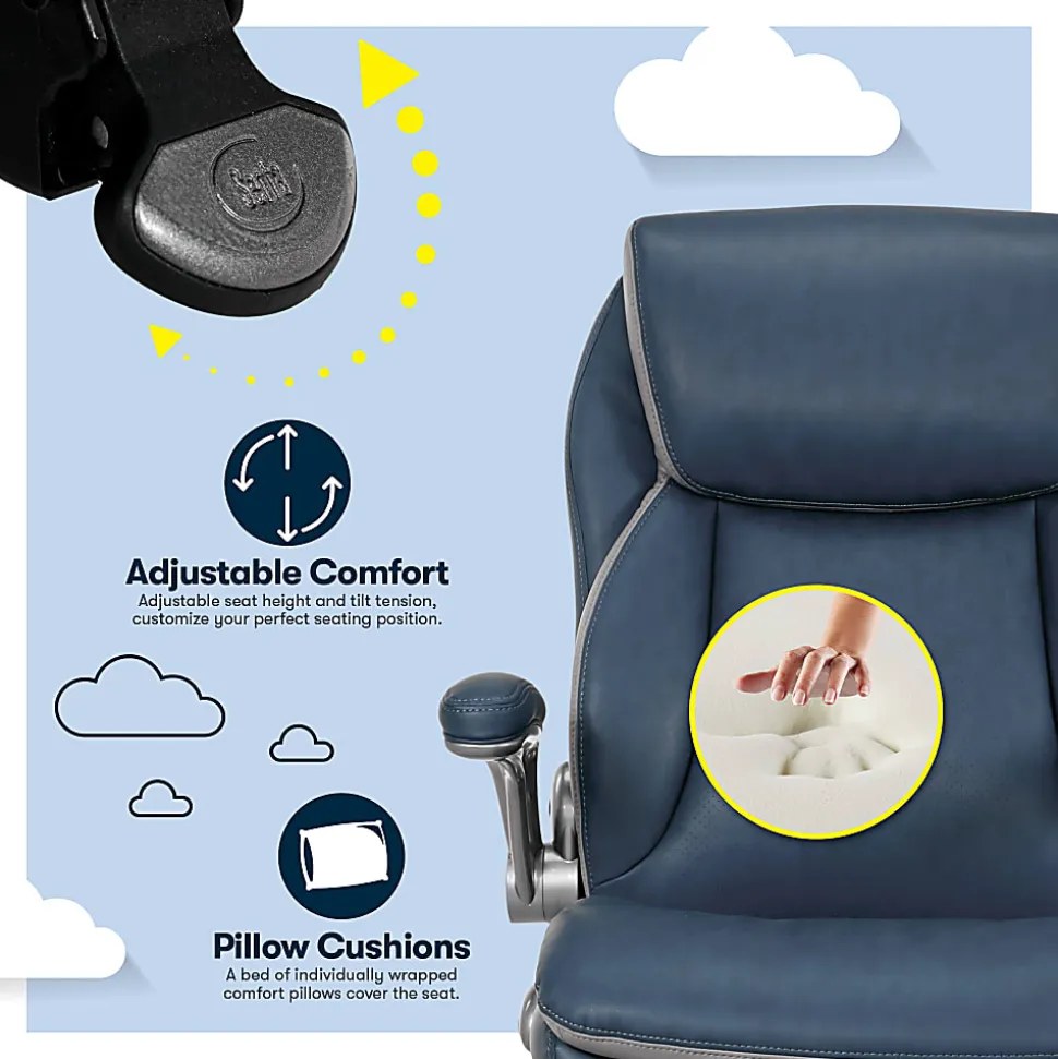 Serta® Smart Layers™ Brinkley Ergonomic Bonded Leather High-Back Executive Office Chair, Navy/Silver