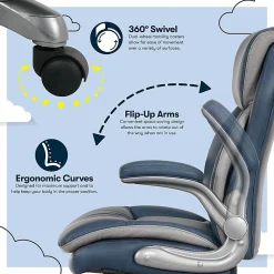 Serta® Smart Layers™ Brinkley Ergonomic Bonded Leather High-Back Executive Office Chair, Navy/Silver