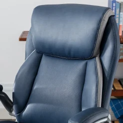 Serta® Smart Layers™ Brinkley Ergonomic Bonded Leather High-Back Executive Office Chair, Navy/Silver