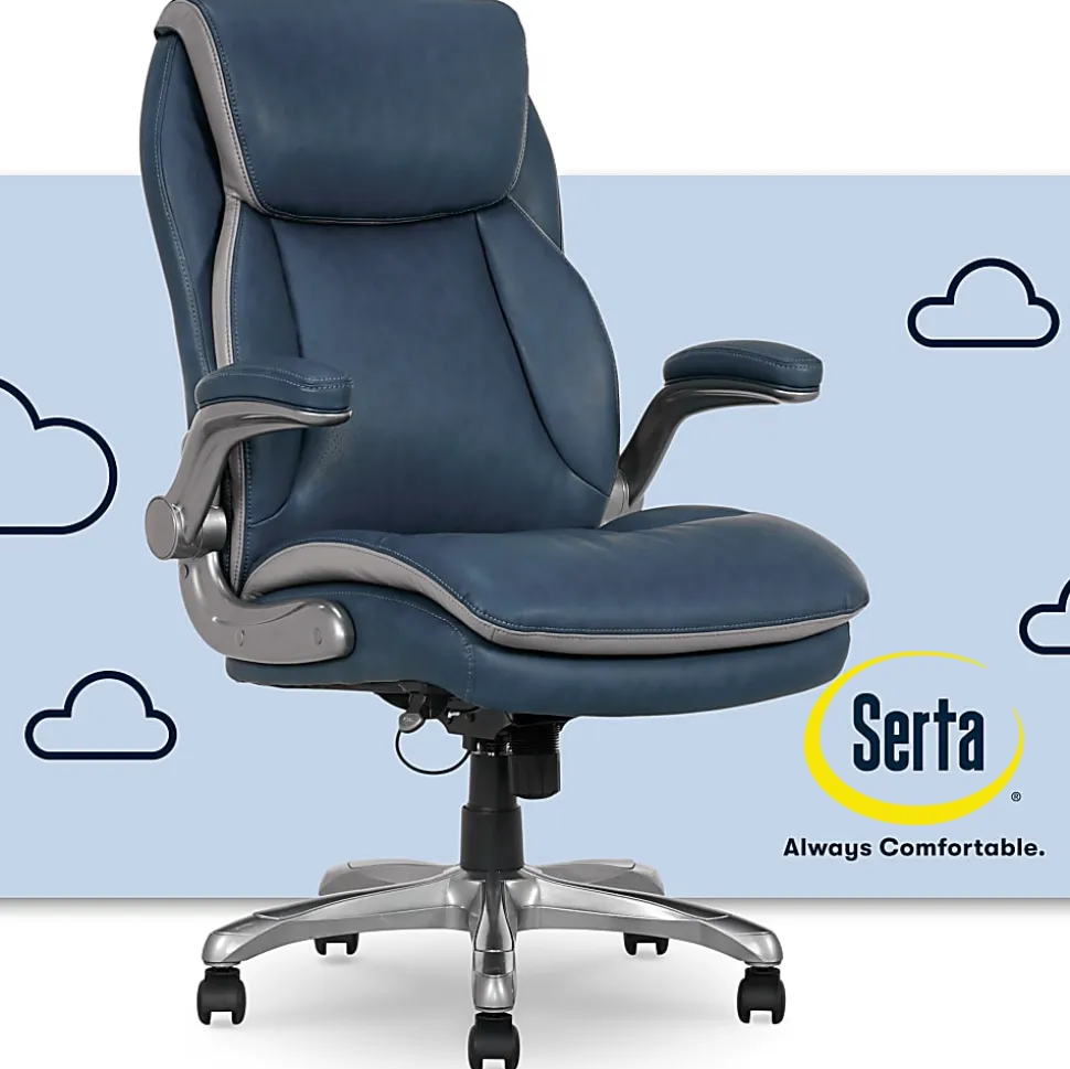 Serta® Smart Layers™ Brinkley Ergonomic Bonded Leather High-Back Executive Office Chair, Navy/Silver