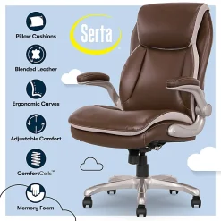 Serta® Smart Layers™ Brinkley Ergonomic Bonded Leather High-Back Executive Office Chair, Brown/Silver