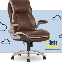 Serta® Smart Layers™ Brinkley Ergonomic Bonded Leather High-Back Executive Office Chair, Brown/Silver
