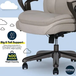 Serta® SmartLayers™ Everett Big & Tall Ergonomic Vegan Leather High-Back Executive Office Chair, Taupe/Dark Gray, BIFMA Compliant