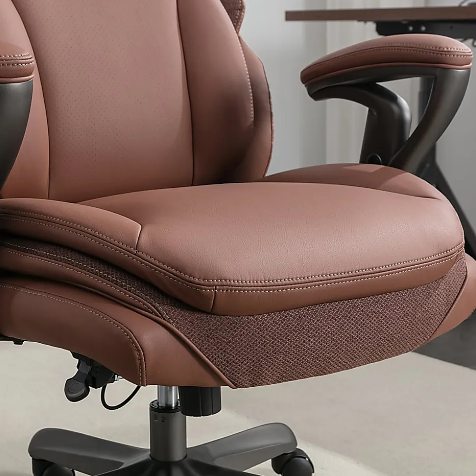Serta® SmartLayers™ Everett Big & Tall Ergonomic Vegan Leather High-Back Executive Office Chair, Cognac/Dark Gray