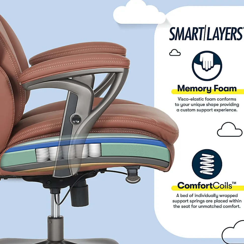 Serta® SmartLayers™ Everett Big & Tall Ergonomic Vegan Leather High-Back Executive Office Chair, Cognac/Dark Gray