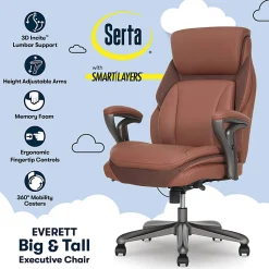 Serta® SmartLayers™ Everett Big & Tall Ergonomic Vegan Leather High-Back Executive Office Chair, Cognac/Dark Gray