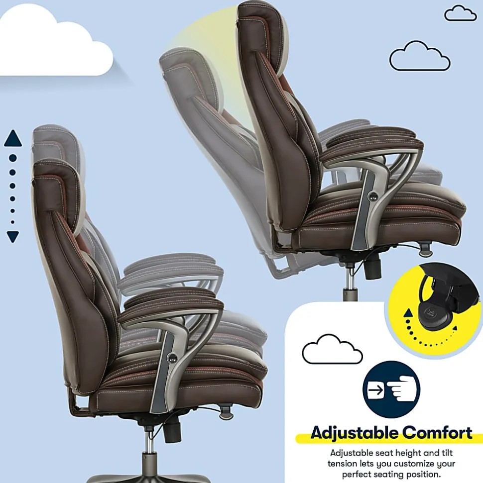 Serta® SmartLayers™ Everett Big & Tall Ergonomic Vegan Leather High-Back Executive Office Chair, Dark Brown/Dark Gray