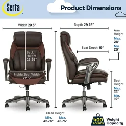 Serta® SmartLayers™ Everett Big & Tall Ergonomic Vegan Leather High-Back Executive Office Chair, Dark Brown/Dark Gray