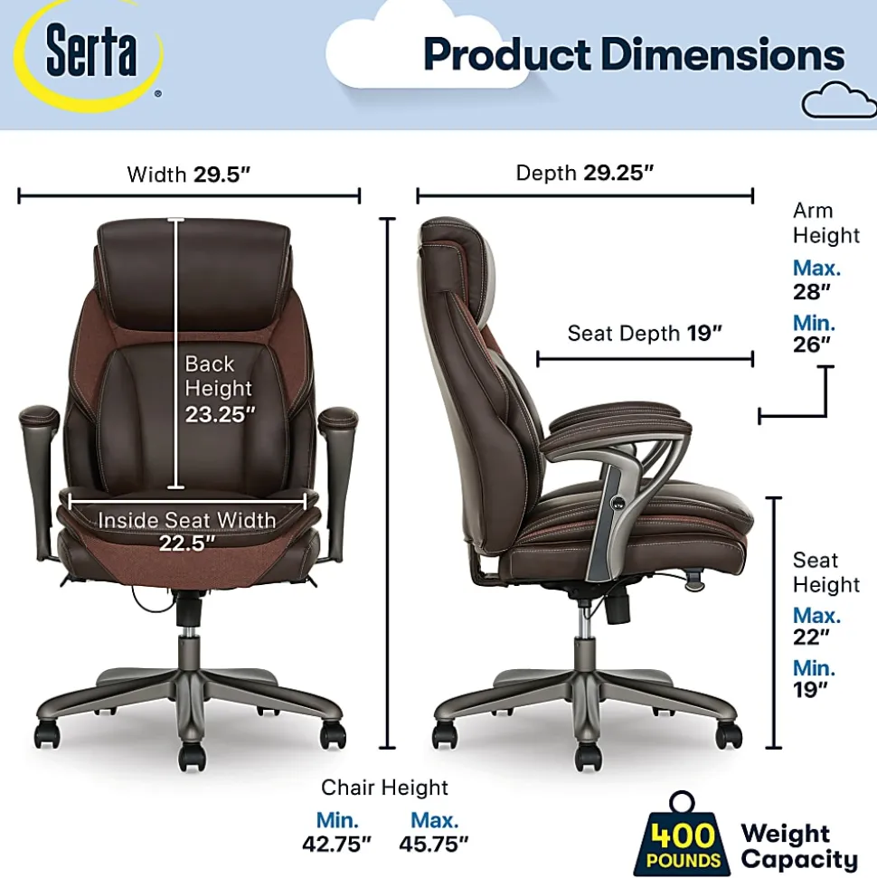 Serta® SmartLayers™ Everett Big & Tall Ergonomic Vegan Leather High-Back Executive Office Chair, Dark Brown/Dark Gray