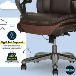 Serta® SmartLayers™ Everett Big & Tall Ergonomic Vegan Leather High-Back Executive Office Chair, Dark Brown/Dark Gray