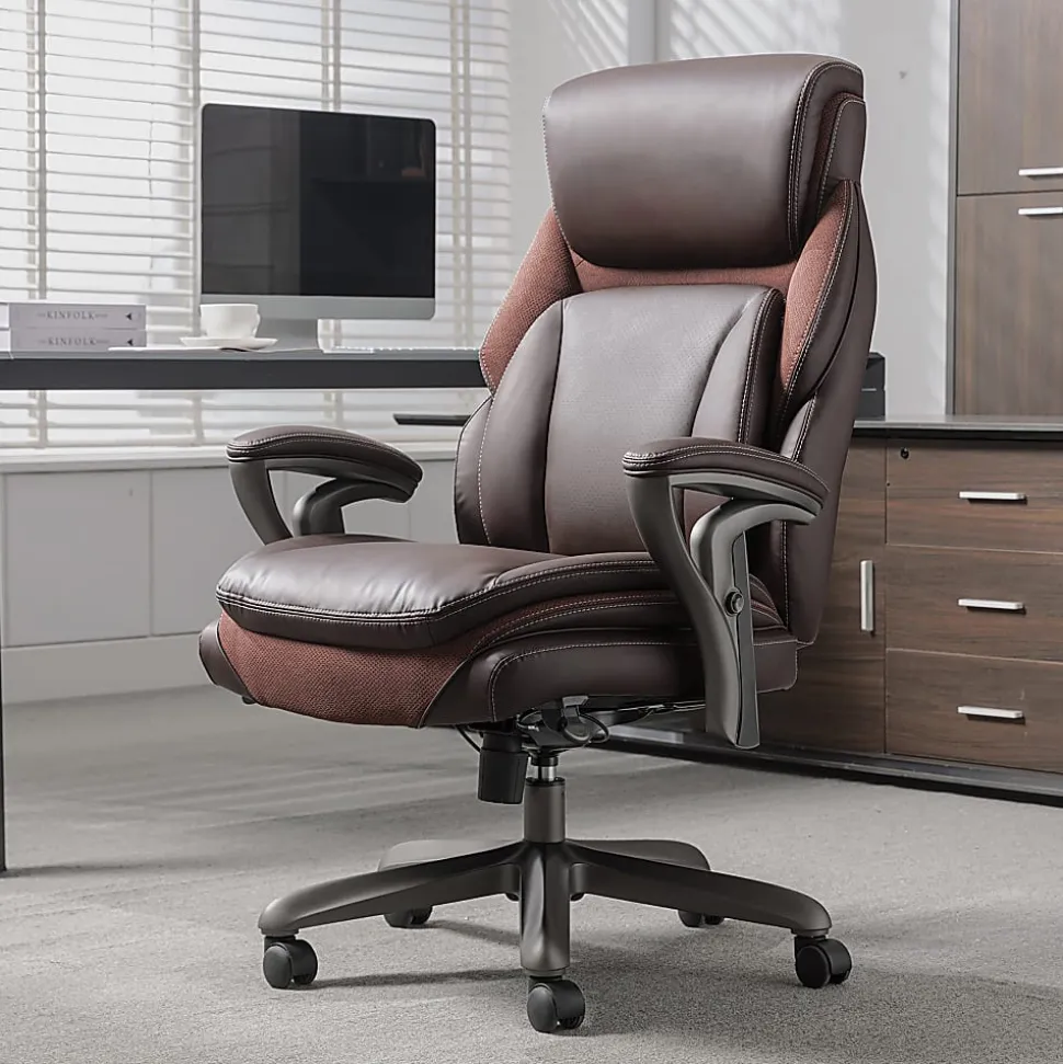 Serta® SmartLayers™ Everett Big & Tall Ergonomic Vegan Leather High-Back Executive Office Chair, Dark Brown/Dark Gray