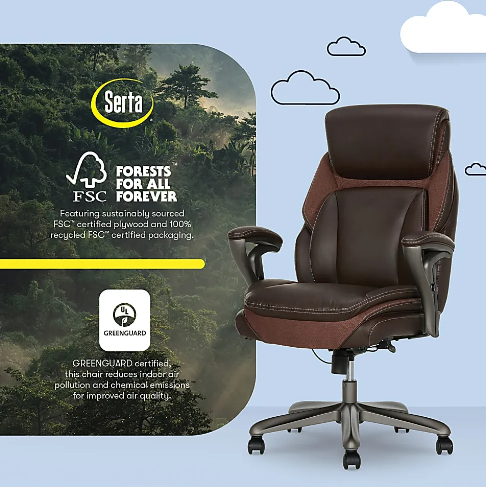Serta® SmartLayers™ Everett Big & Tall Ergonomic Vegan Leather High-Back Executive Office Chair, Dark Brown/Dark Gray
