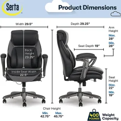 Serta® SmartLayers™ Everett Big & Tall Ergonomic Vegan Leather High-Back Executive Office Chair, Black/Dark Gray, BIFMA Compliant