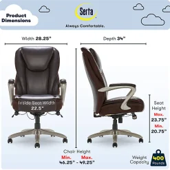Serta® Smart Layers™ Hensley Big & Tall Ergonomic Bonded Leather High-Back Office Chair, Roasted Chestnut/Satin Nickel, BIFMA Compliant