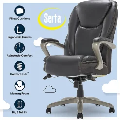 Serta® Smart Layers™ Hensley Big & Tall Ergonomic Bonded Leather High-Back Chair, Dark Gray/Silver