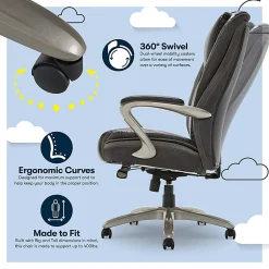 Serta® Smart Layers™ Hensley Big & Tall Ergonomic Bonded Leather High-Back Office Chair, Black/Silver, BIFMA Compliant