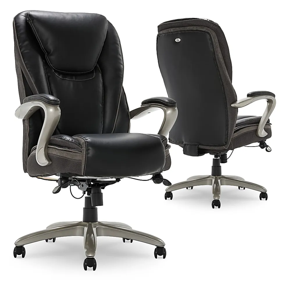 Serta® Smart Layers™ Hensley Big & Tall Ergonomic Bonded Leather High-Back Office Chair, Black/Silver, BIFMA Compliant