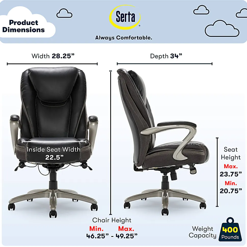 Serta® Smart Layers™ Hensley Big & Tall Ergonomic Bonded Leather High-Back Office Chair, Black/Silver, BIFMA Compliant