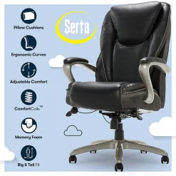 Serta® Smart Layers™ Hensley Big & Tall Ergonomic Bonded Leather High-Back Office Chair, Black/Silver, BIFMA Compliant