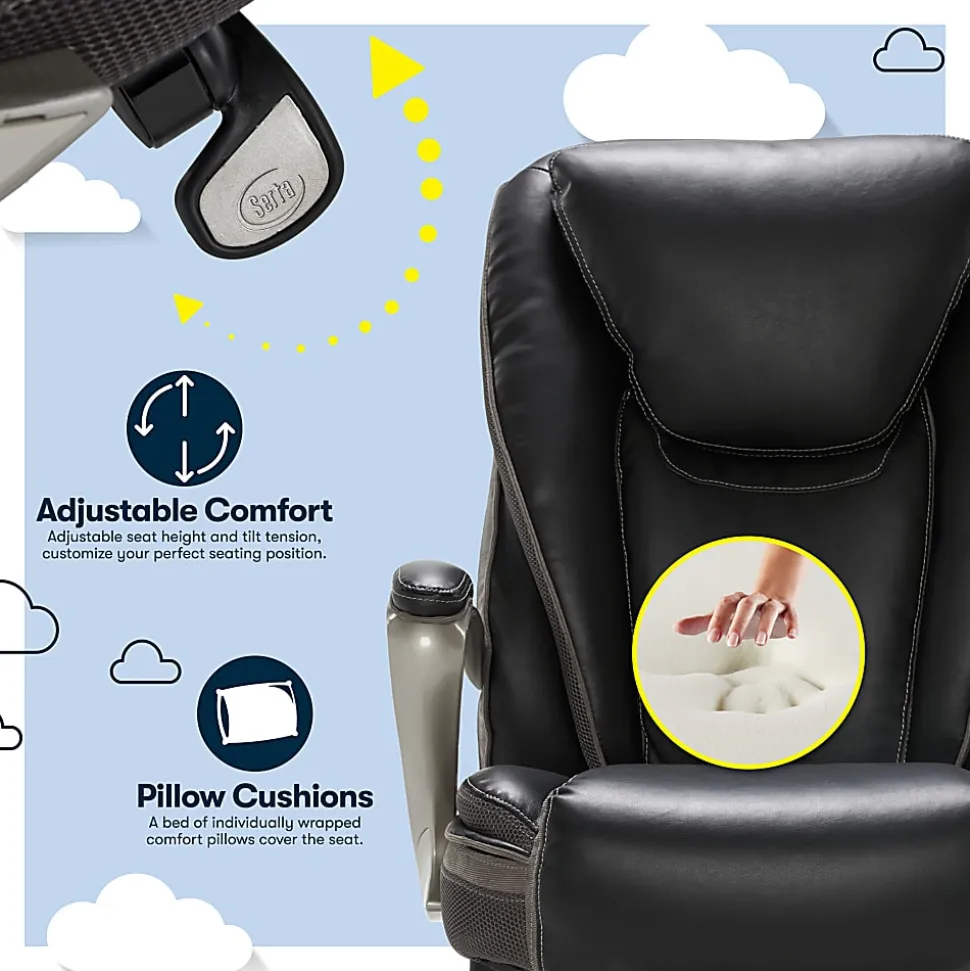 Serta® Smart Layers™ Hensley Big & Tall Ergonomic Bonded Leather High-Back Office Chair, Black/Silver, BIFMA Compliant