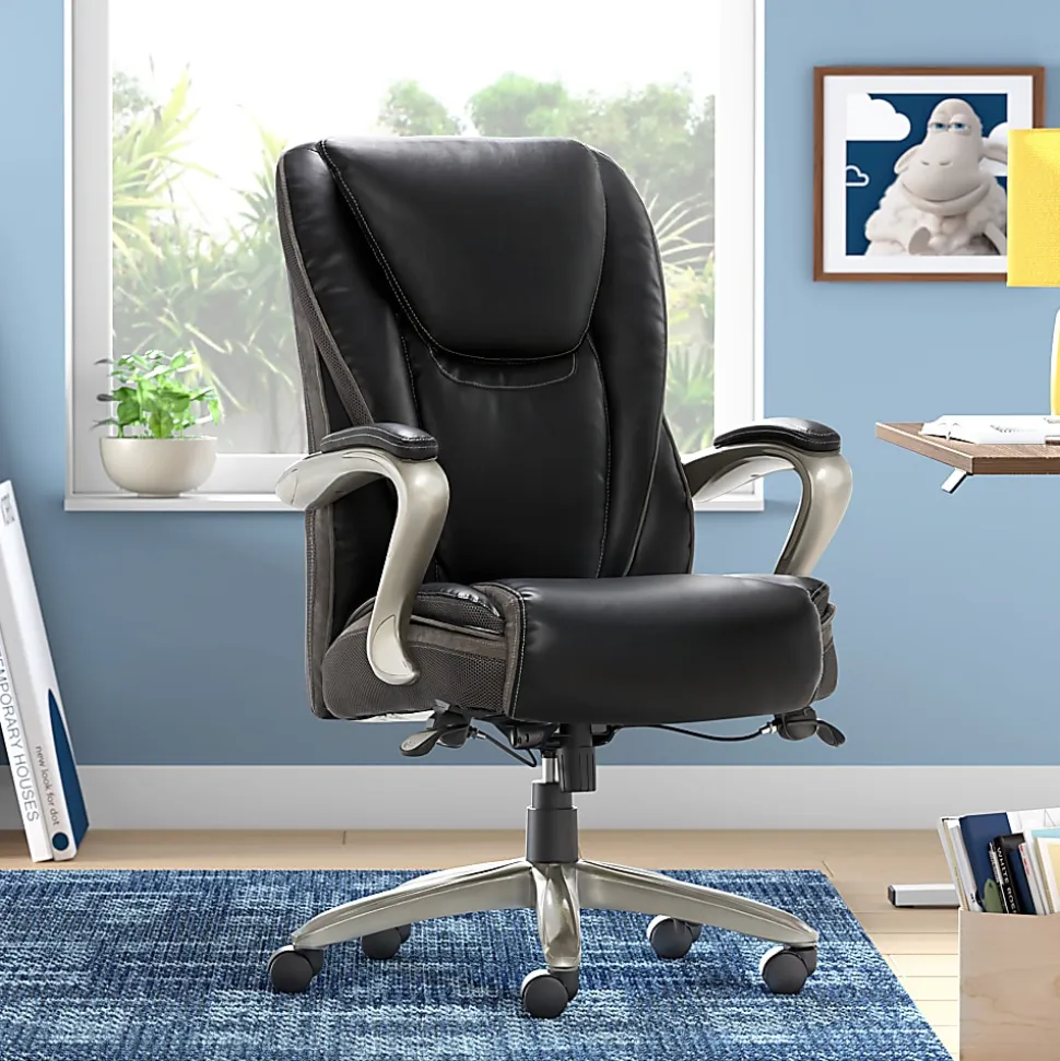 Serta® Smart Layers™ Hensley Big & Tall Ergonomic Bonded Leather High-Back Office Chair, Black/Silver, BIFMA Compliant