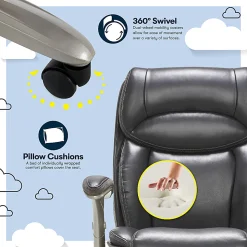 Serta® Smart Layers™ Jennings Big & Tall Ergonomic Bonded Leather High-Back Executive Chair, Dark Gray/Silver