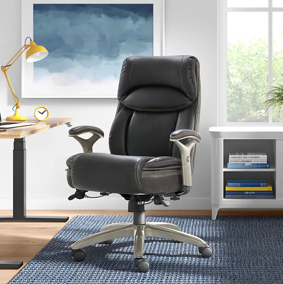 Serta® Smart Layers™ Jennings Big & Tall Ergonomic Bonded Leather High-Back Executive Chair, Dark Gray/Silver