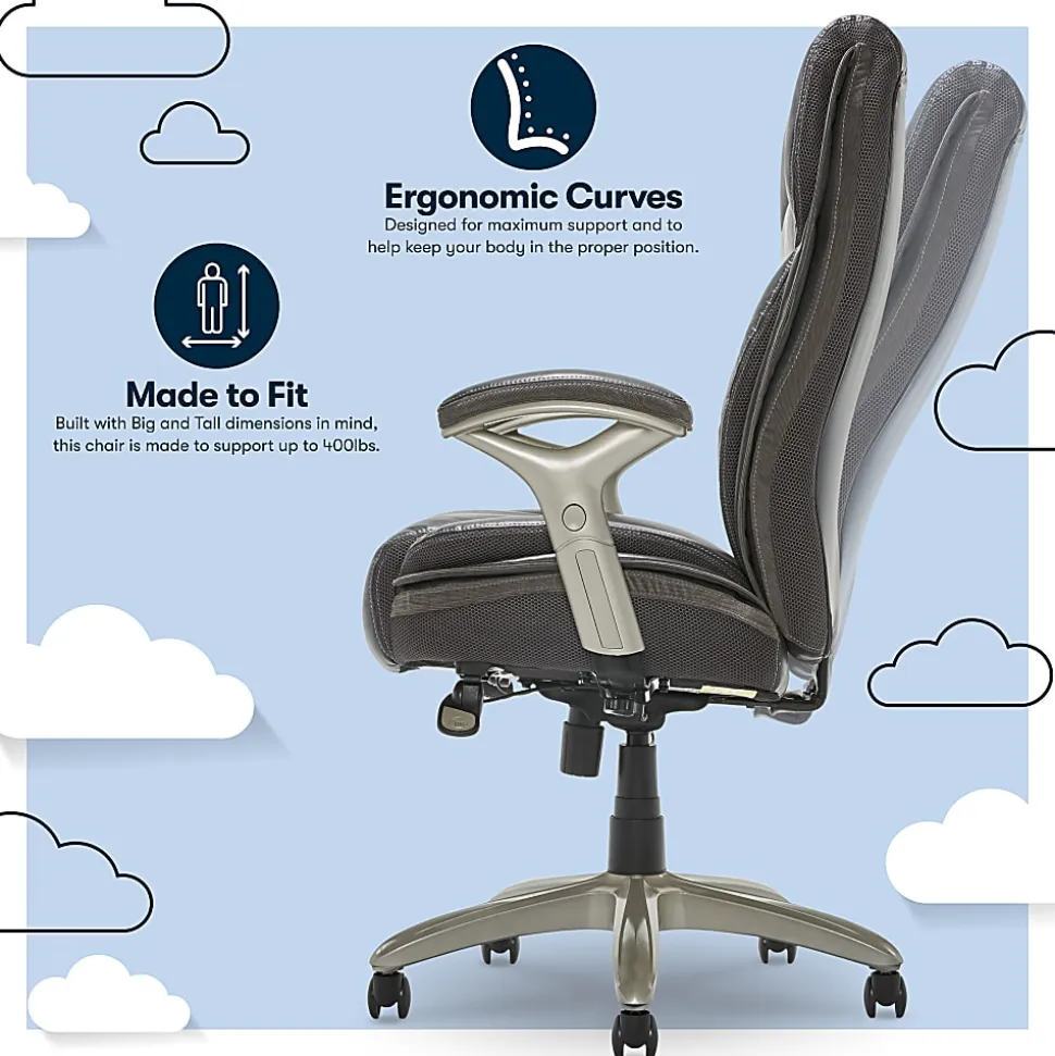 Serta® Smart Layers™ Jennings Big & Tall Ergonomic Bonded Leather High-Back Executive Chair, Dark Gray/Silver