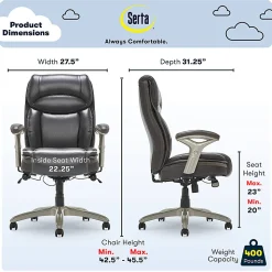 Serta® Smart Layers™ Jennings Big & Tall Ergonomic Bonded Leather High-Back Executive Chair, Dark Gray/Silver