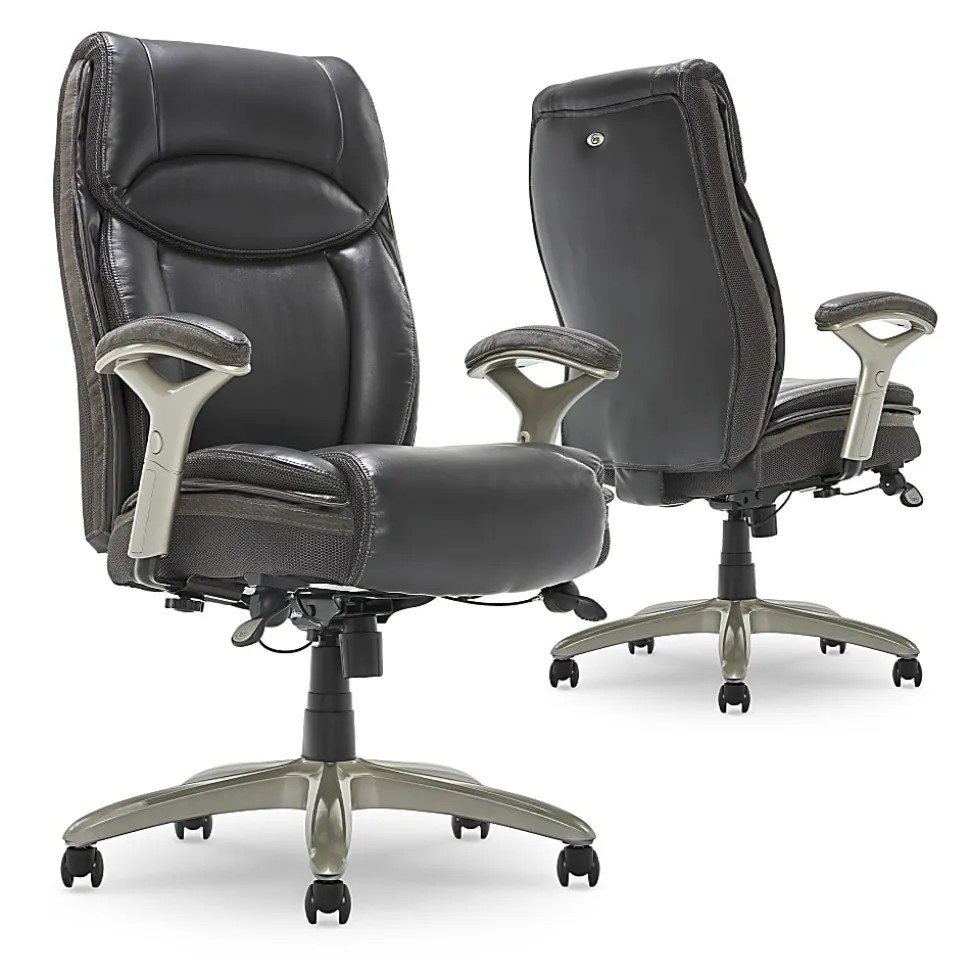 Serta® Smart Layers™ Jennings Big & Tall Ergonomic Bonded Leather High-Back Executive Chair, Dark Gray/Silver