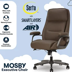 Serta® SmartLayers™ Mosby Ergonomic Vegan Leather High-Back Executive Office Chair, Brown
