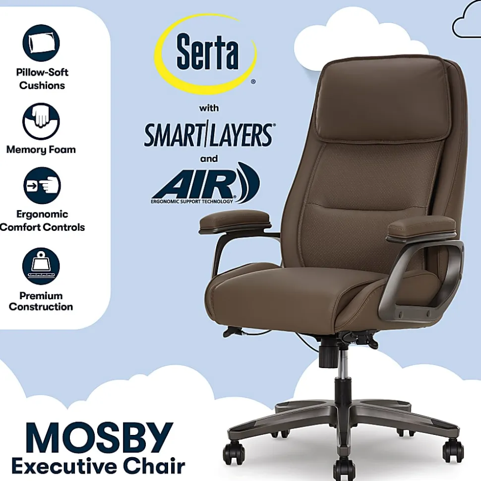 Serta® SmartLayers™ Mosby Ergonomic Vegan Leather High-Back Executive Office Chair, Brown