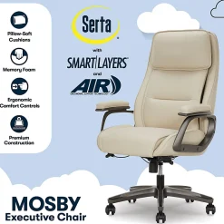 Serta® SmartLayers™ Mosby Ergonomic Vegan Leather High-Back Executive Office Chair, Cream