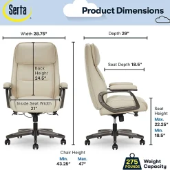 Serta® SmartLayers™ Mosby Ergonomic Vegan Leather High-Back Executive Office Chair, Cream