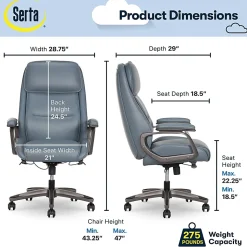 Serta® SmartLayers™ Mosby Ergonomic Vegan Leather High-Back Executive Office Chair, Blue/Dark Gray, BIFMA Compliant