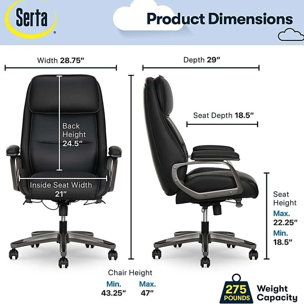 Serta® SmartLayers™ Mosby Ergonomic Vegan Leather High-Back Executive Office Chair, Black/Dark Gray, BIFMA Compliant