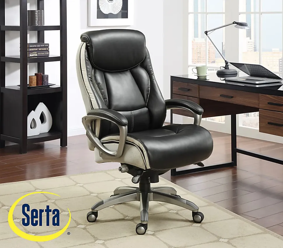 Serta® Smart Layers™ Tranquility Executive Ergonomic Bonded Leather High-Back Chair, Black/Slate